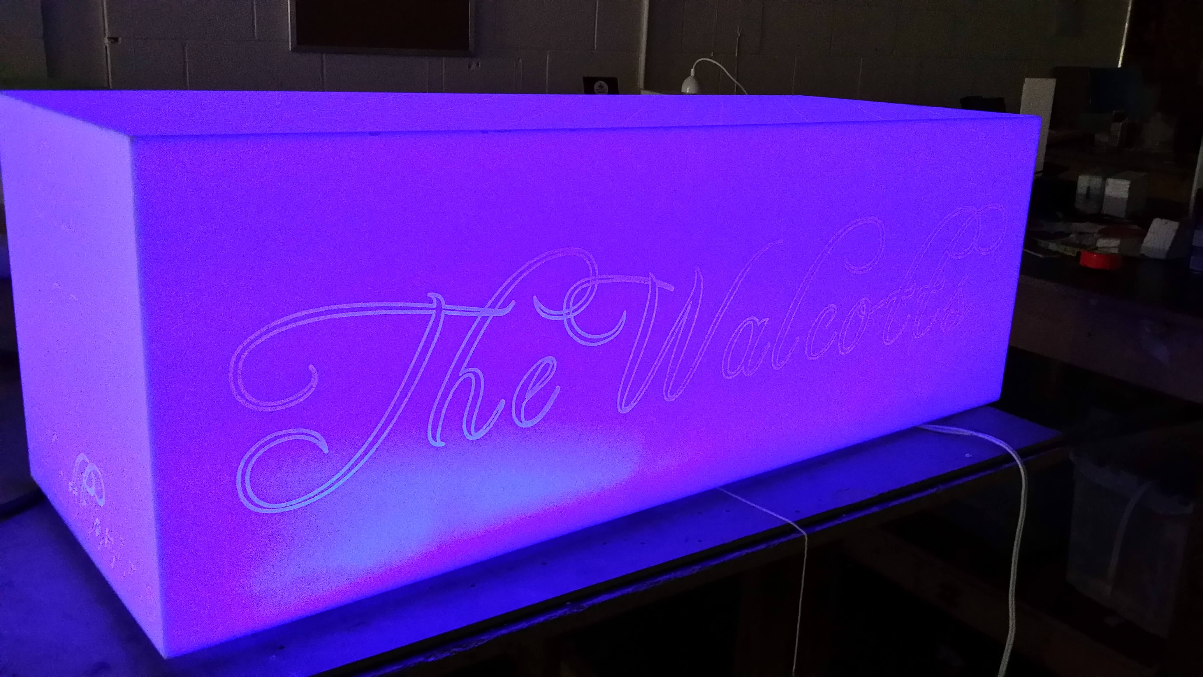 Custom engraved Acrylic Table with lighting effects